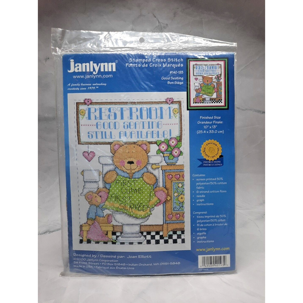 Vintage Janlynn Stamped Cross Stitch Kit Good Seating 140-193 10x13 Restroom